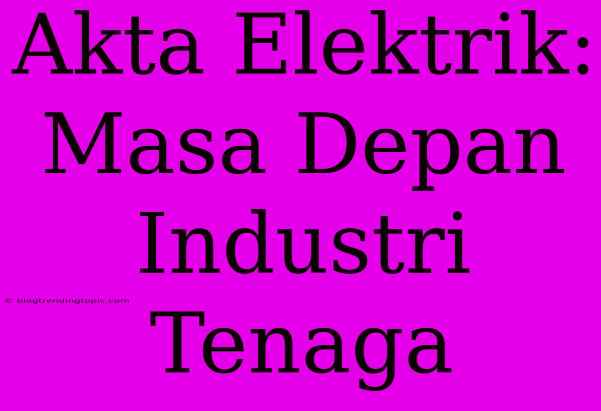 Akta Elektrik: Masa Depan Industri Tenaga