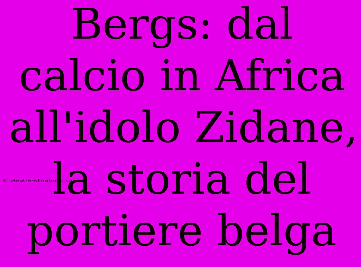 Bergs: Dal Calcio In Africa All'idolo Zidane, La Storia Del Portiere Belga