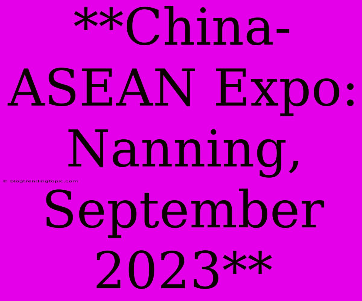 **China-ASEAN Expo: Nanning, September 2023**