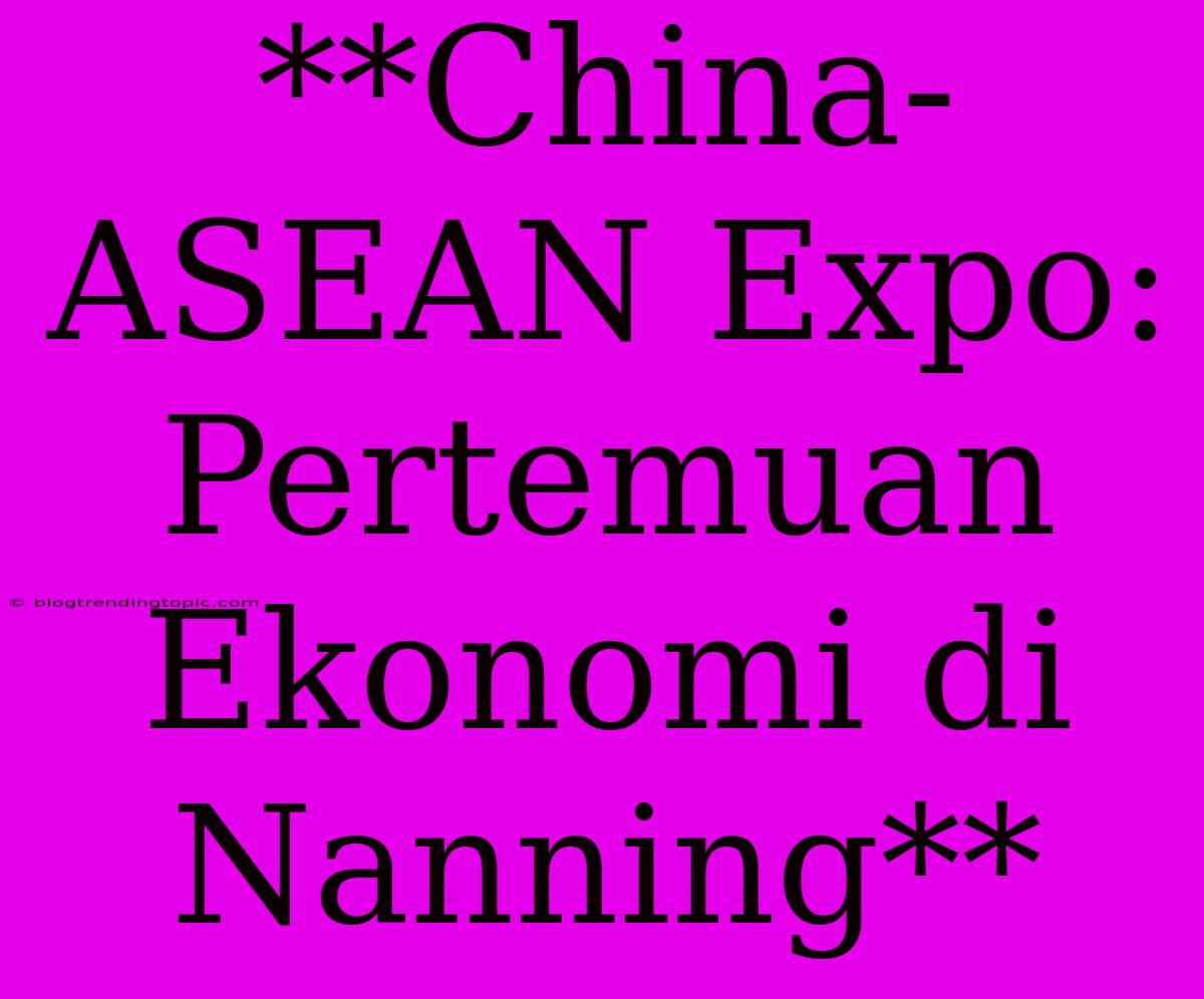 **China-ASEAN Expo: Pertemuan Ekonomi Di Nanning**