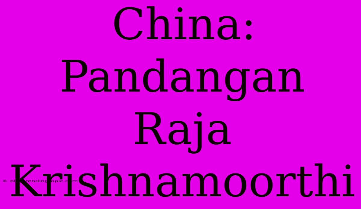 China: Pandangan Raja Krishnamoorthi