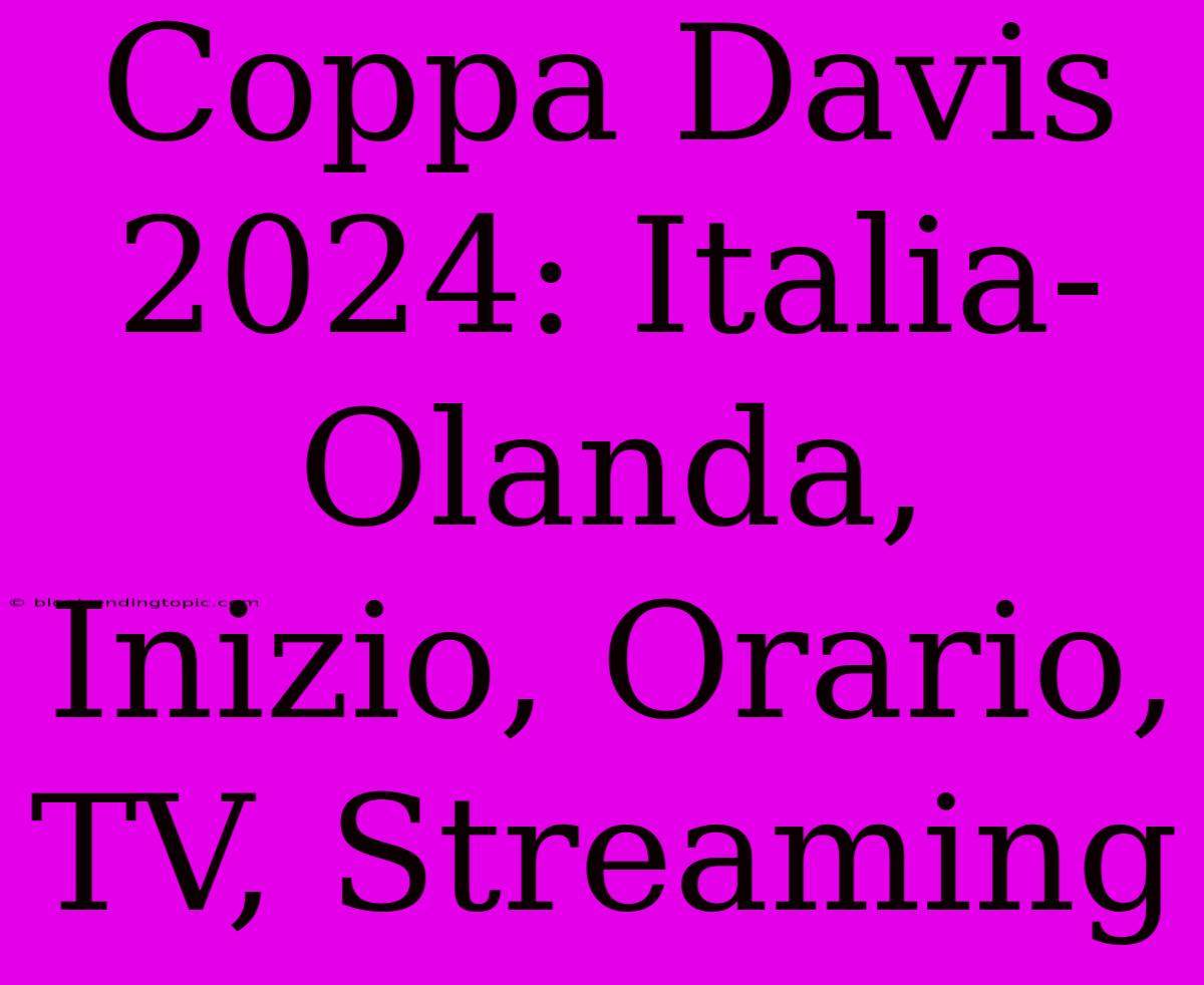 Coppa Davis 2024: Italia-Olanda, Inizio, Orario, TV, Streaming