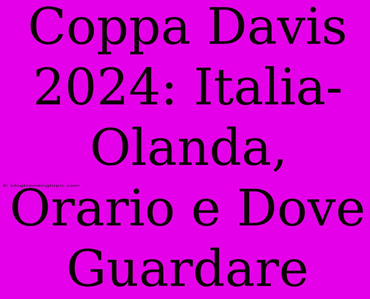 Coppa Davis 2024: Italia-Olanda, Orario E Dove Guardare