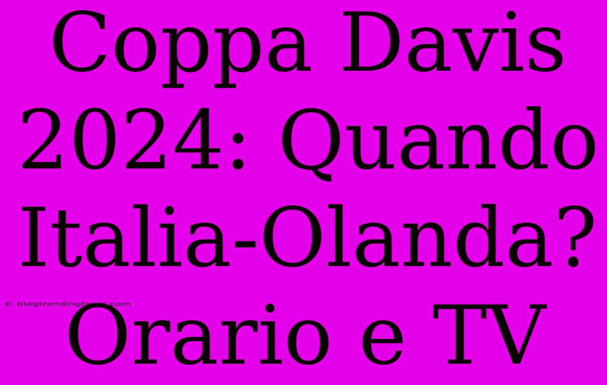 Coppa Davis 2024: Quando Italia-Olanda? Orario E TV