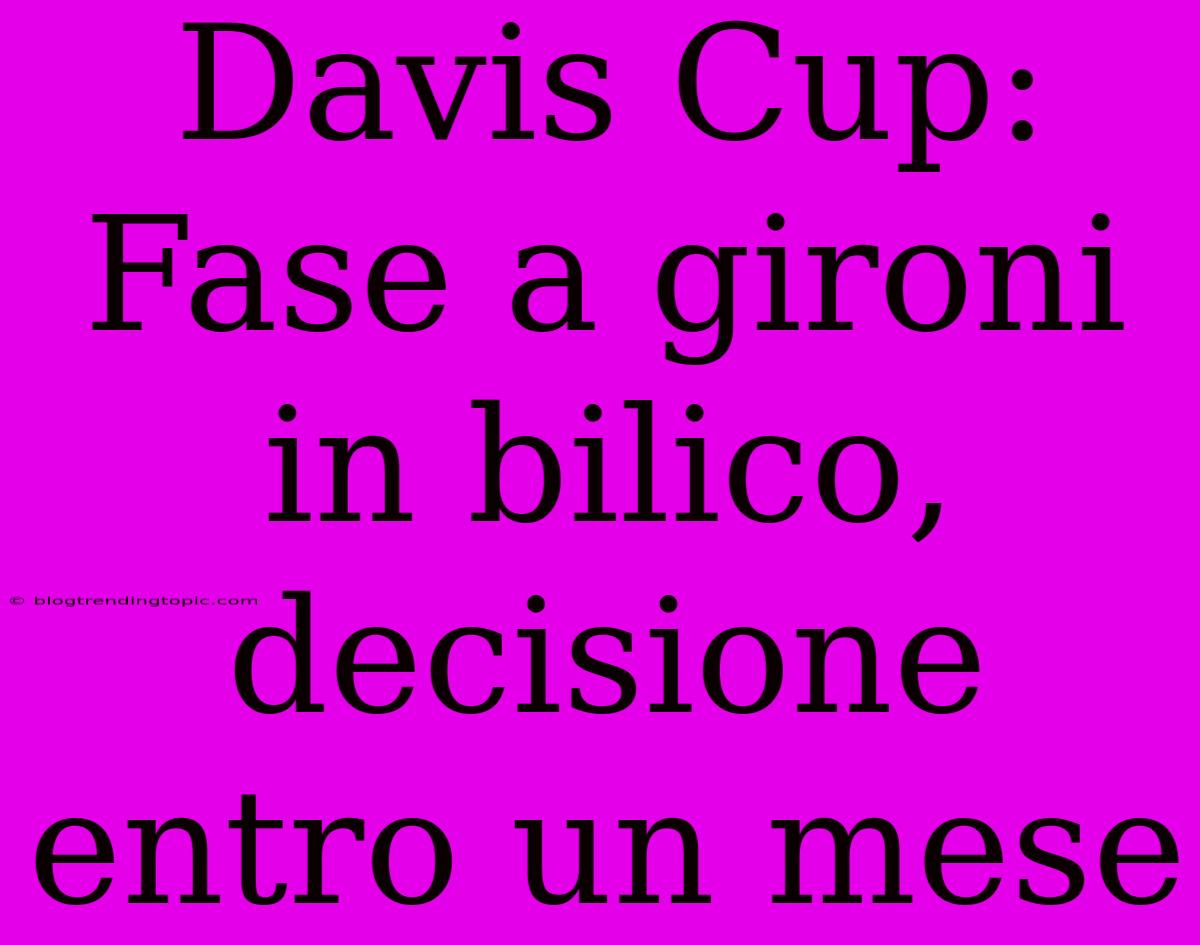 Davis Cup: Fase A Gironi In Bilico, Decisione Entro Un Mese