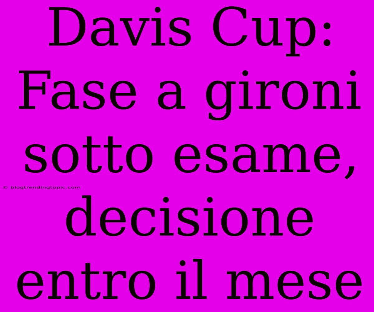 Davis Cup: Fase A Gironi Sotto Esame, Decisione Entro Il Mese