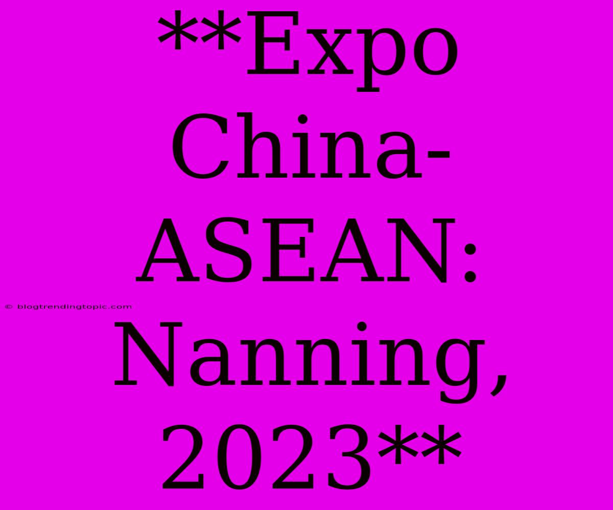 **Expo China-ASEAN: Nanning, 2023** 