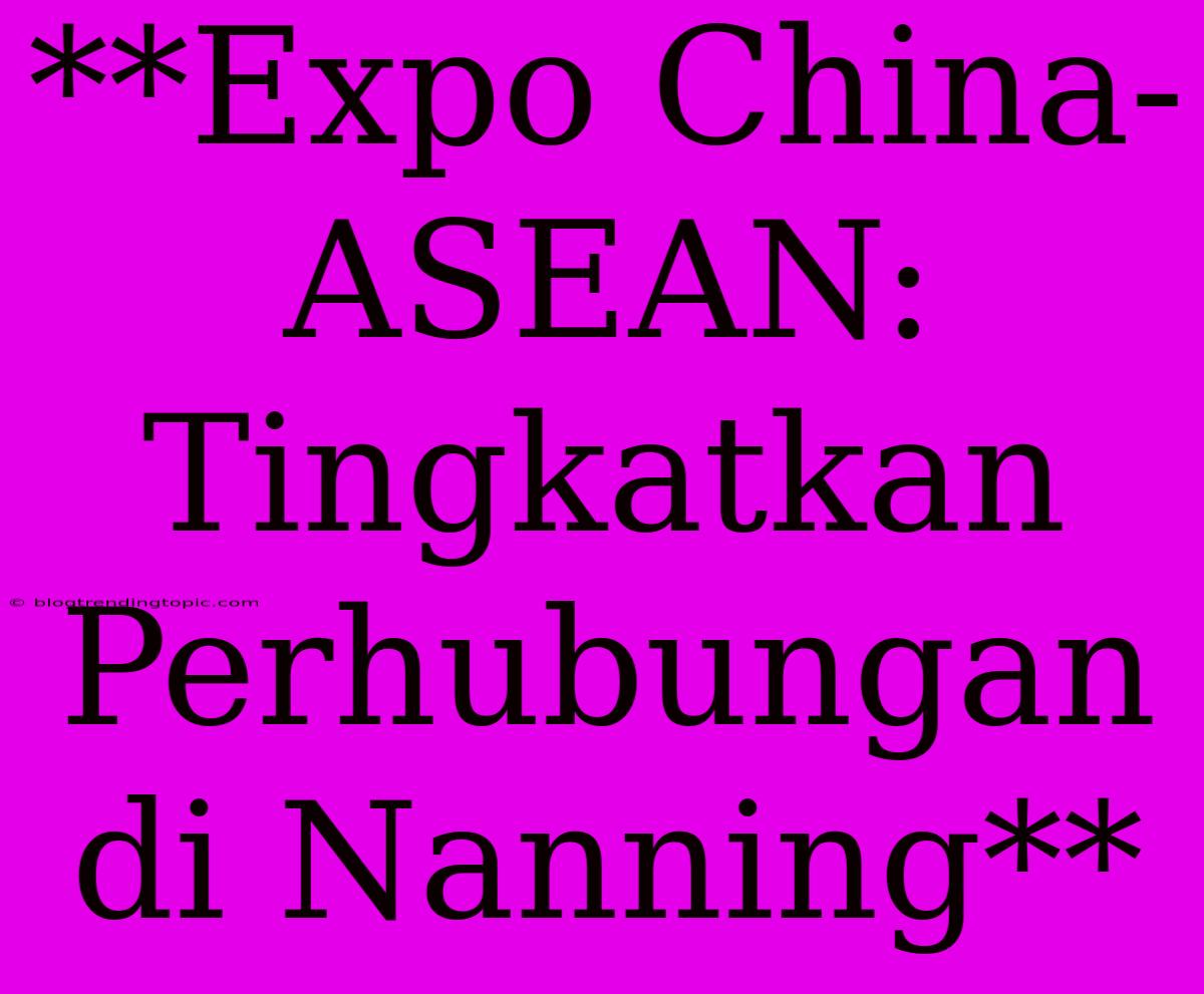 **Expo China-ASEAN:  Tingkatkan Perhubungan Di Nanning**