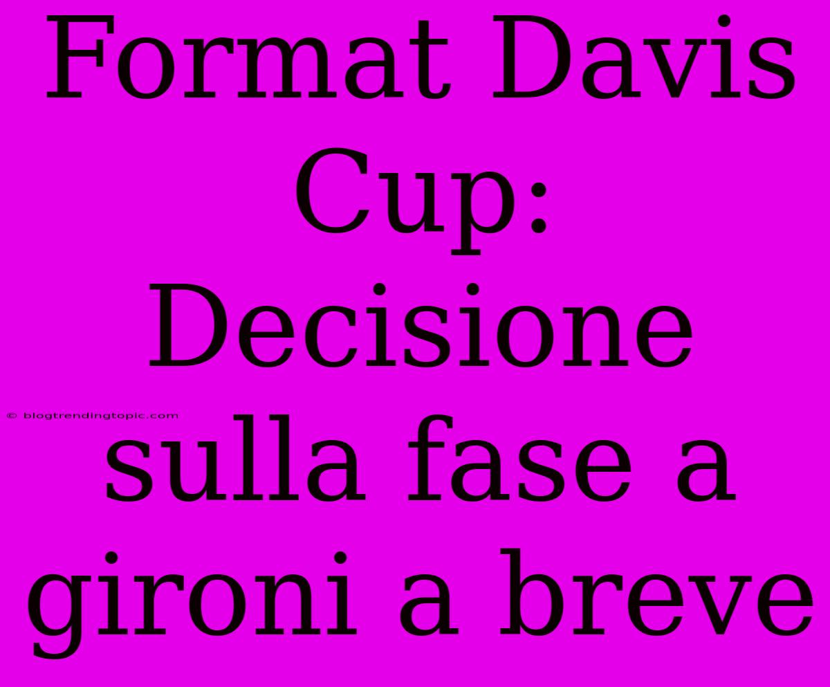 Format Davis Cup: Decisione Sulla Fase A Gironi A Breve