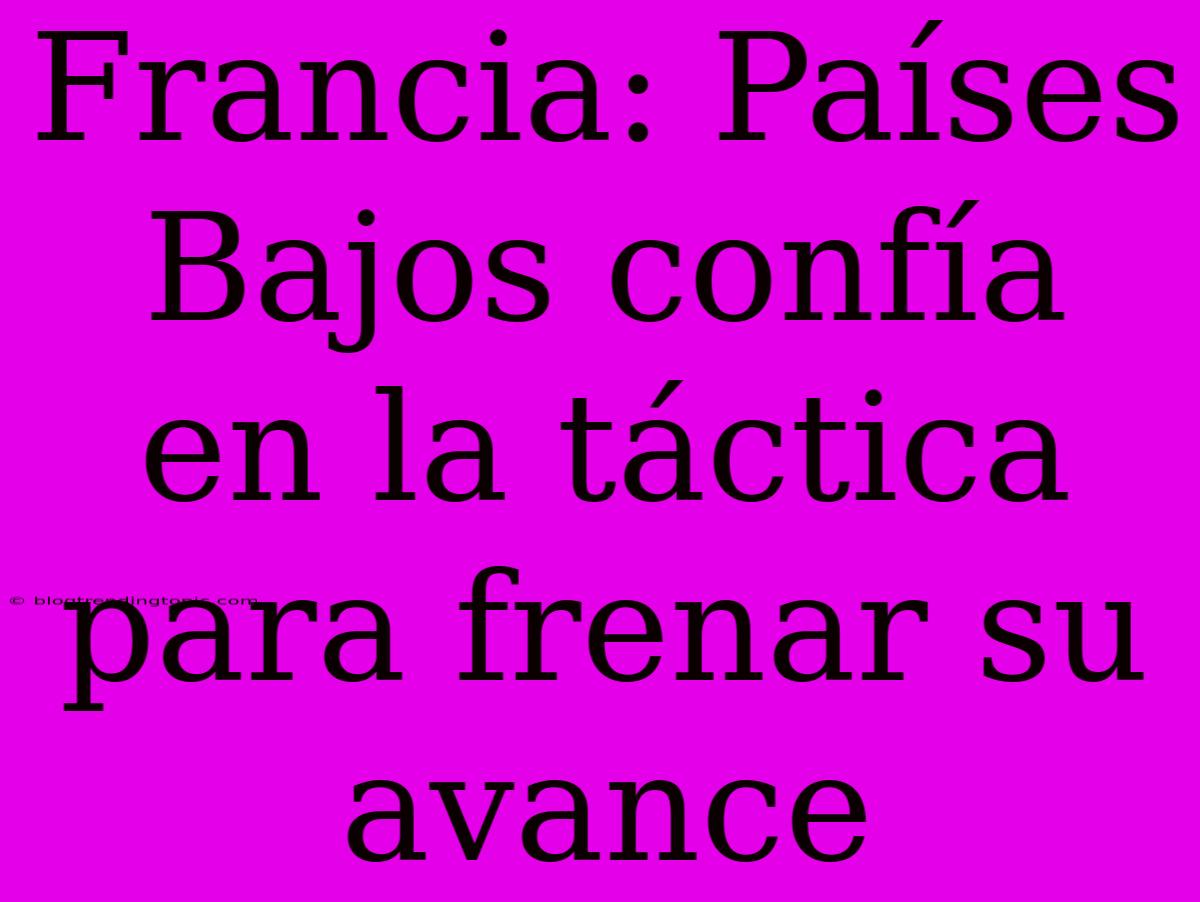 Francia: Países Bajos Confía En La Táctica Para Frenar Su Avance