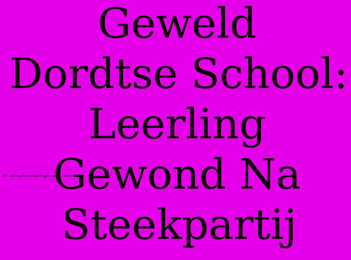 Geweld Dordtse School: Leerling Gewond Na Steekpartij