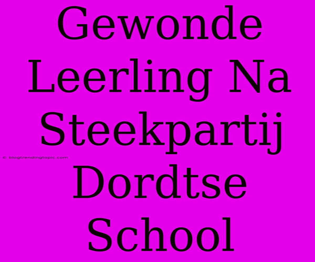 Gewonde Leerling Na Steekpartij Dordtse School