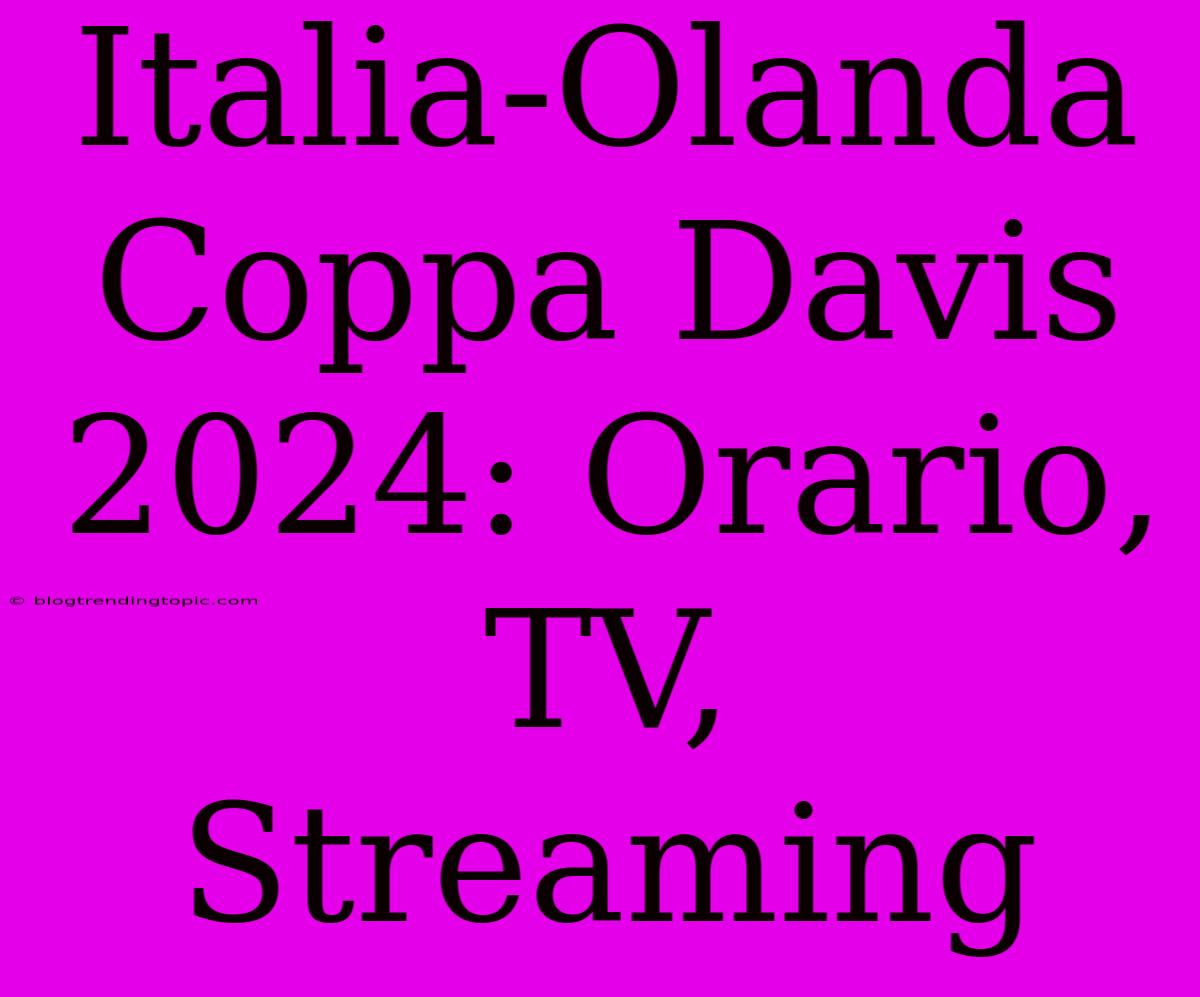 Italia-Olanda Coppa Davis 2024: Orario, TV, Streaming