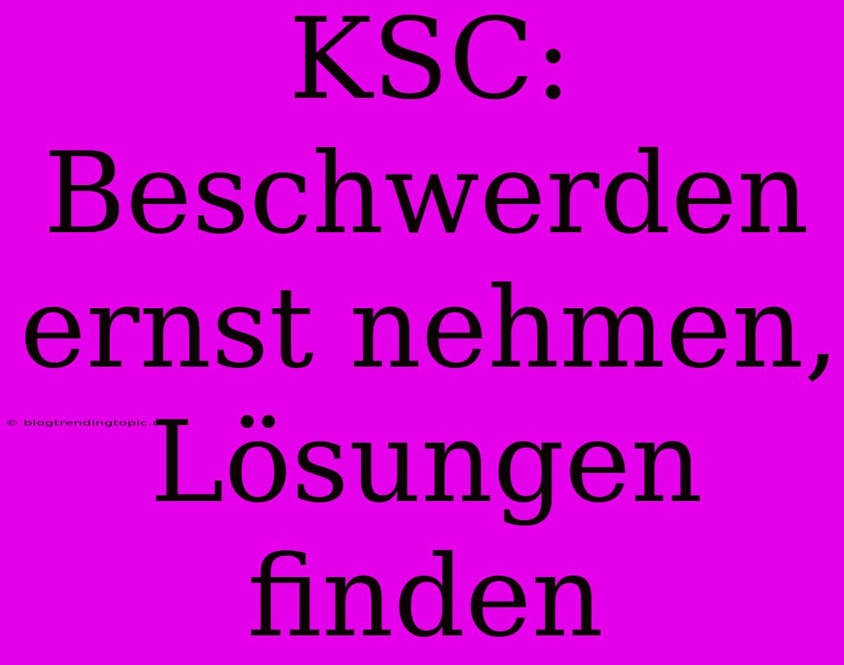 KSC: Beschwerden Ernst Nehmen, Lösungen Finden