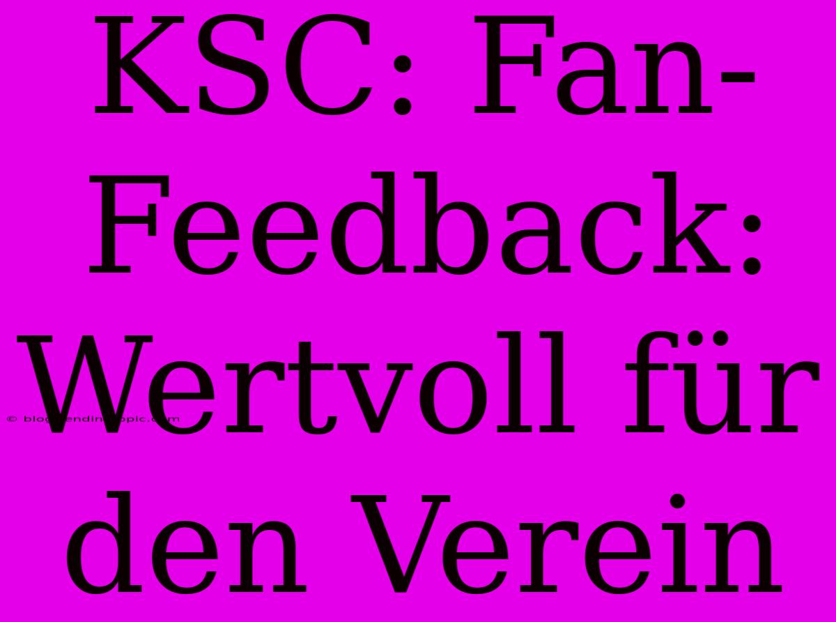 KSC: Fan-Feedback: Wertvoll Für Den Verein