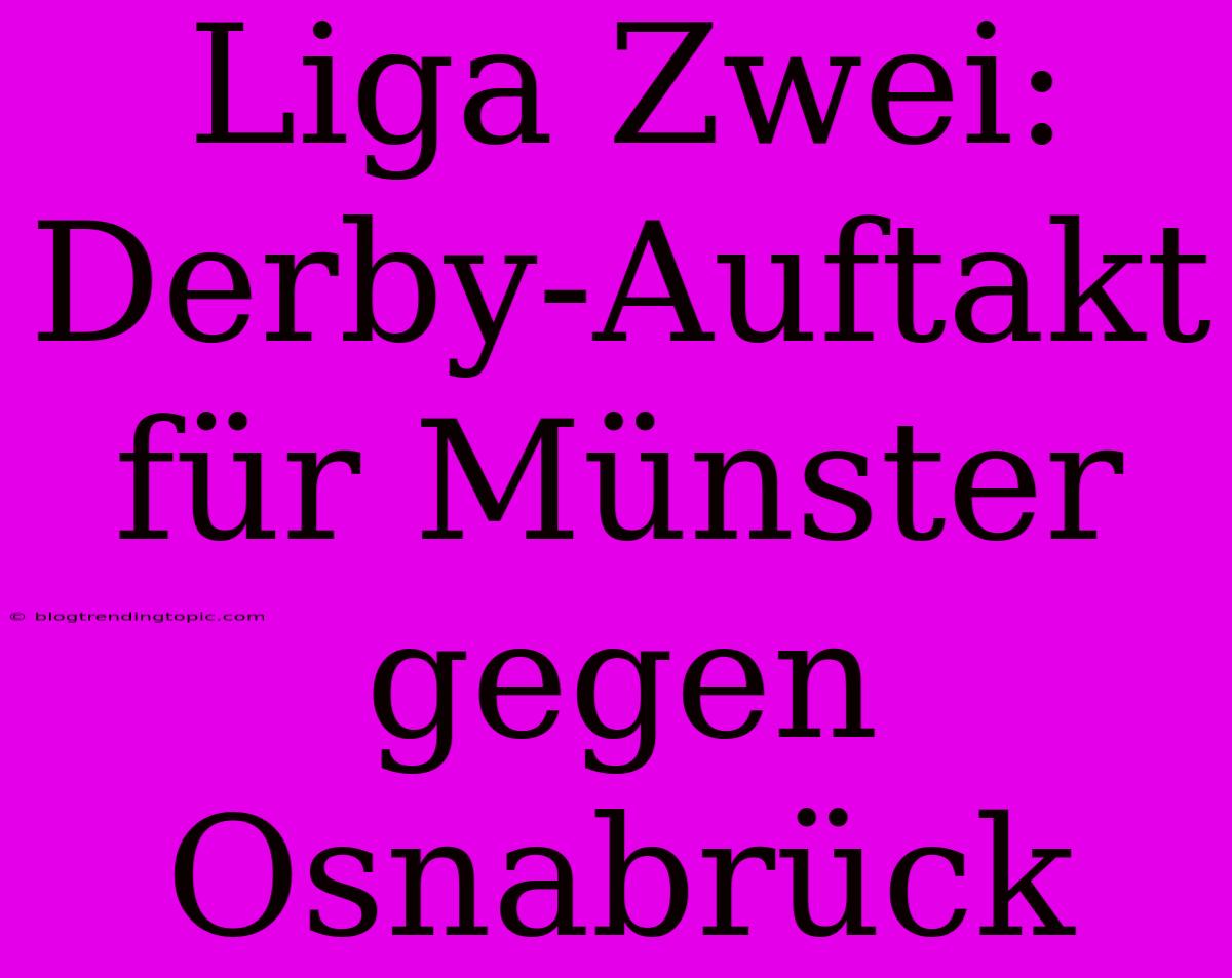 Liga Zwei: Derby-Auftakt Für Münster Gegen Osnabrück