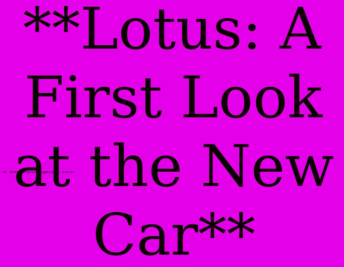 **Lotus: A First Look At The New Car**