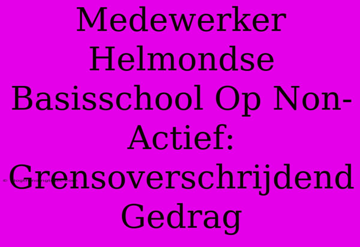 Medewerker Helmondse Basisschool Op Non-Actief: Grensoverschrijdend Gedrag