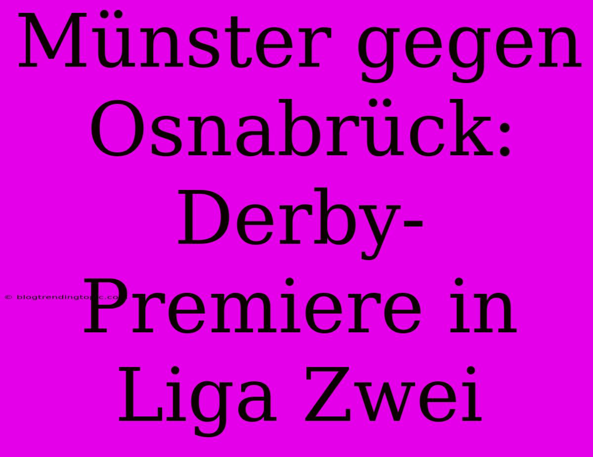 Münster Gegen Osnabrück: Derby-Premiere In Liga Zwei