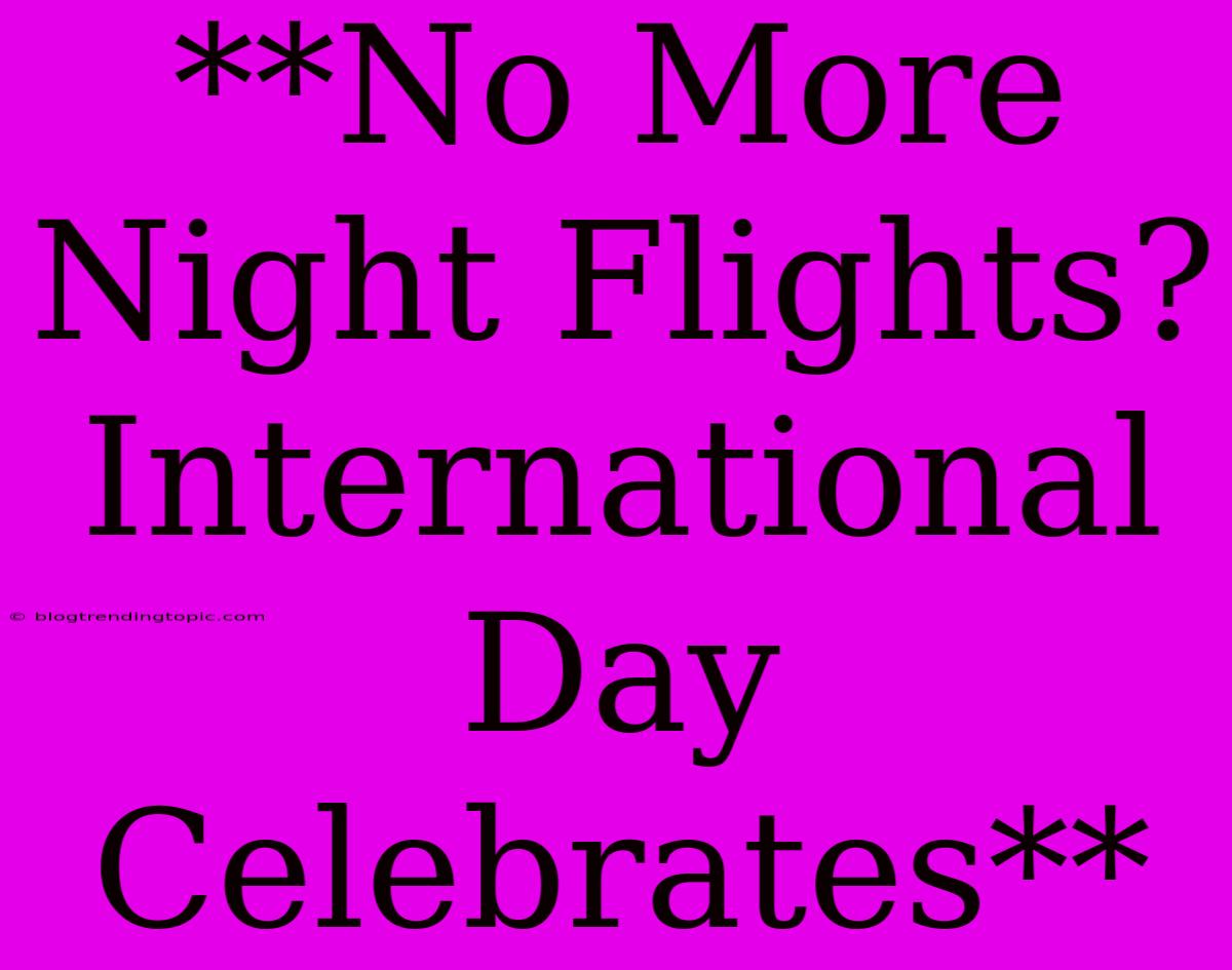 **No More Night Flights? International Day Celebrates**