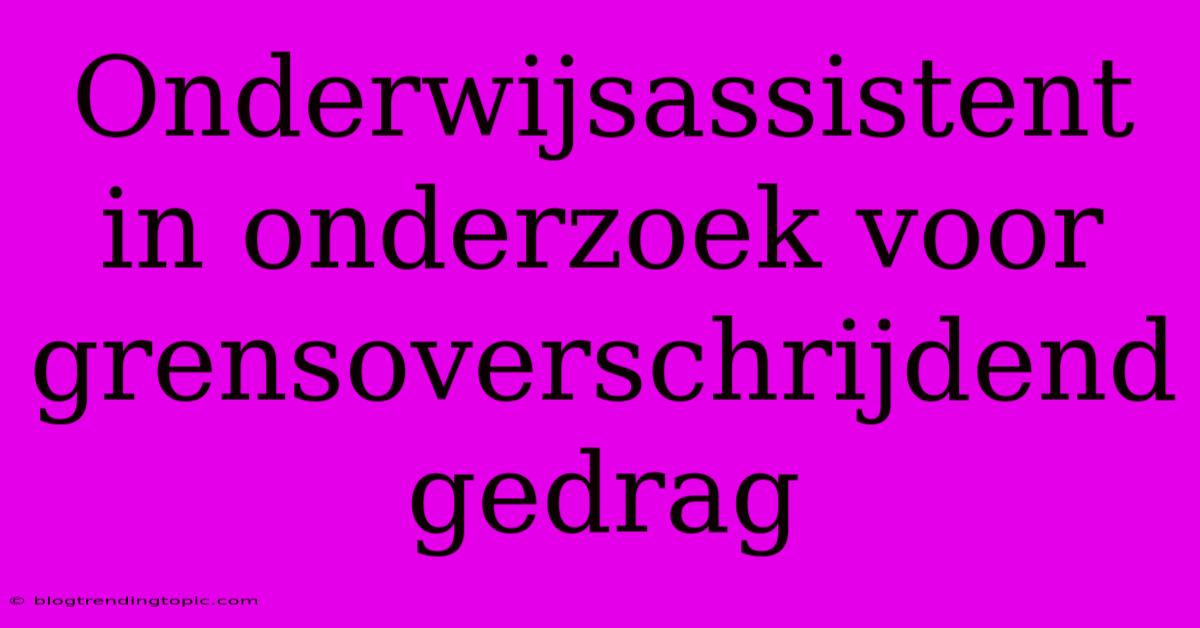 Onderwijsassistent In Onderzoek Voor Grensoverschrijdend Gedrag