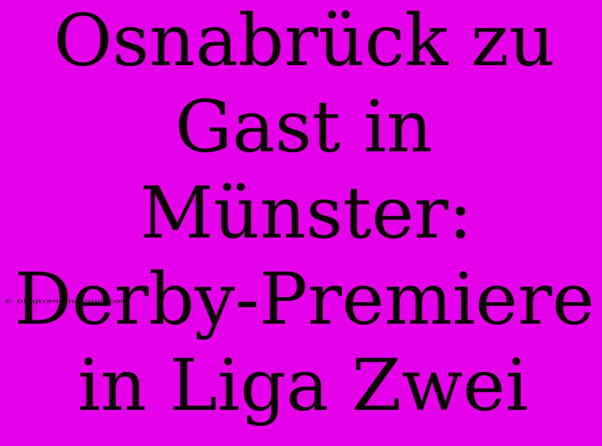 Osnabrück Zu Gast In Münster: Derby-Premiere In Liga Zwei 