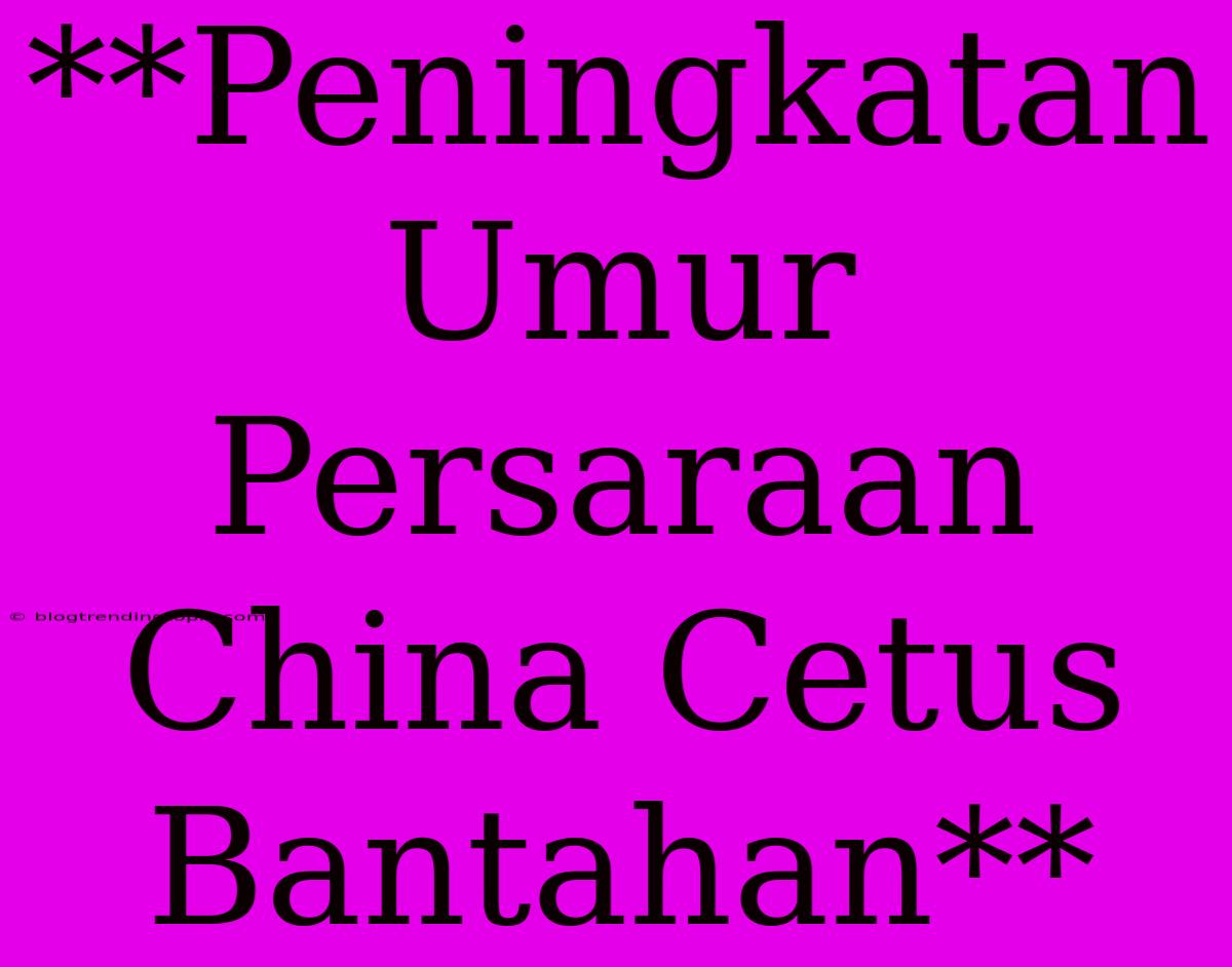 **Peningkatan Umur Persaraan China Cetus Bantahan**