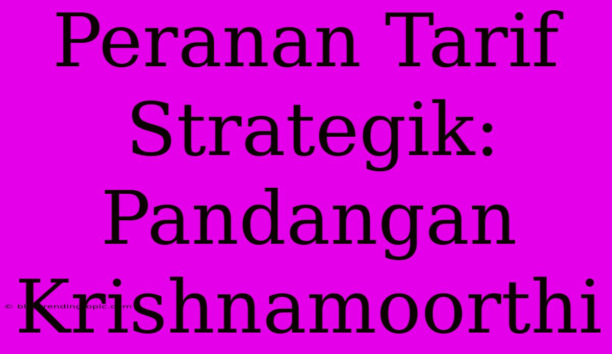 Peranan Tarif Strategik: Pandangan Krishnamoorthi