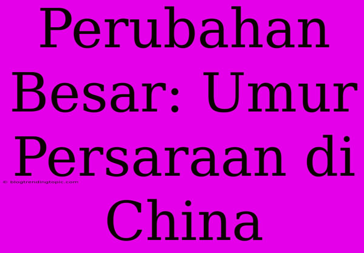 Perubahan Besar: Umur Persaraan Di China