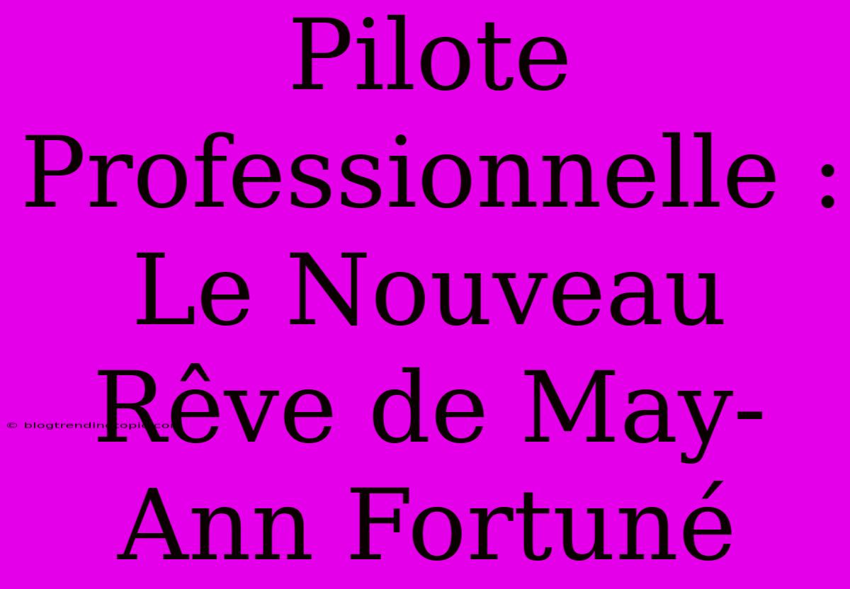 Pilote Professionnelle : Le Nouveau Rêve De May-Ann Fortuné