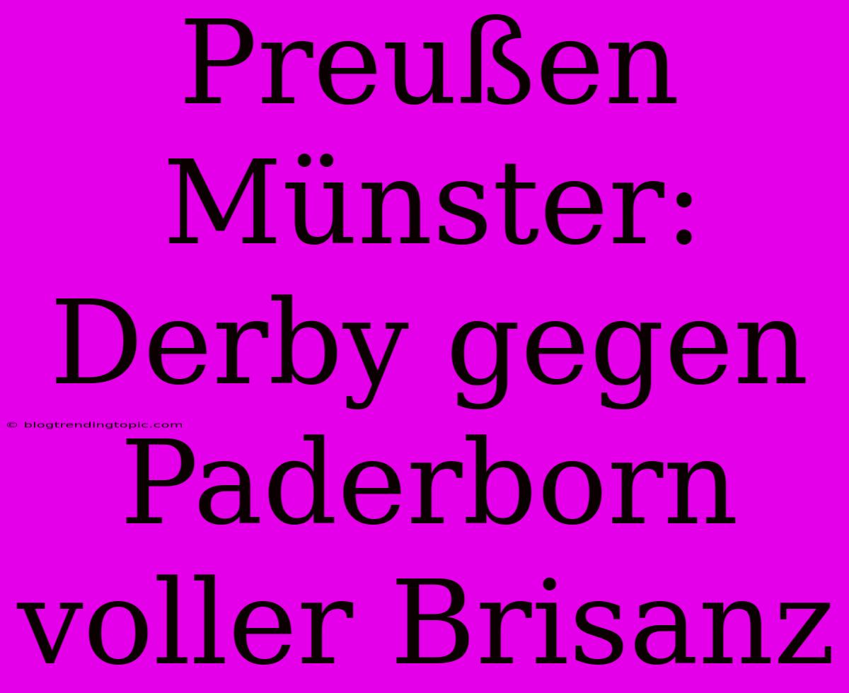 Preußen Münster: Derby Gegen Paderborn Voller Brisanz