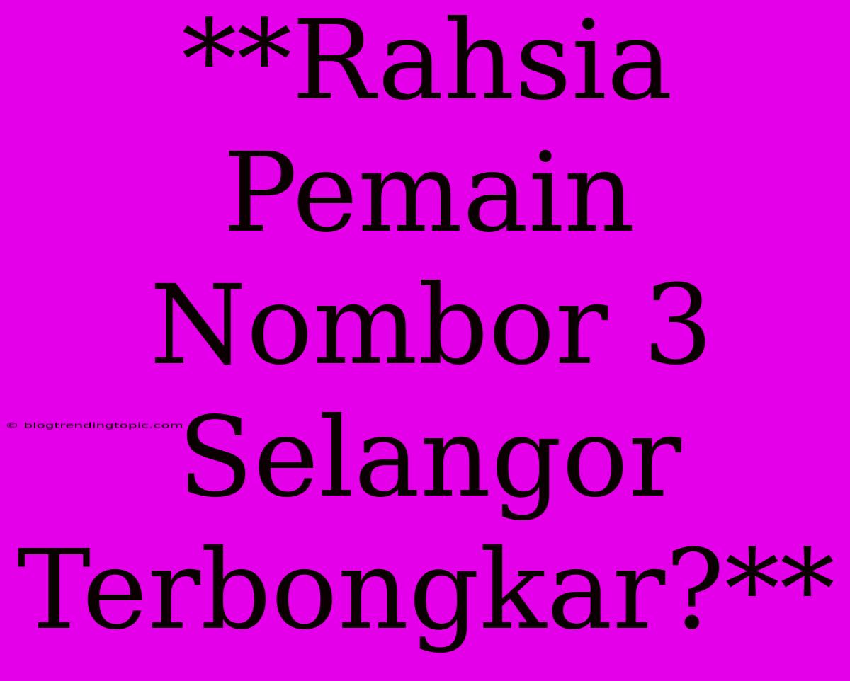 **Rahsia Pemain Nombor 3 Selangor Terbongkar?**