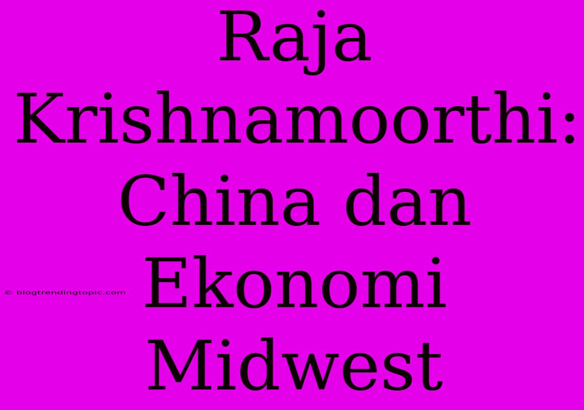 Raja Krishnamoorthi: China Dan Ekonomi Midwest