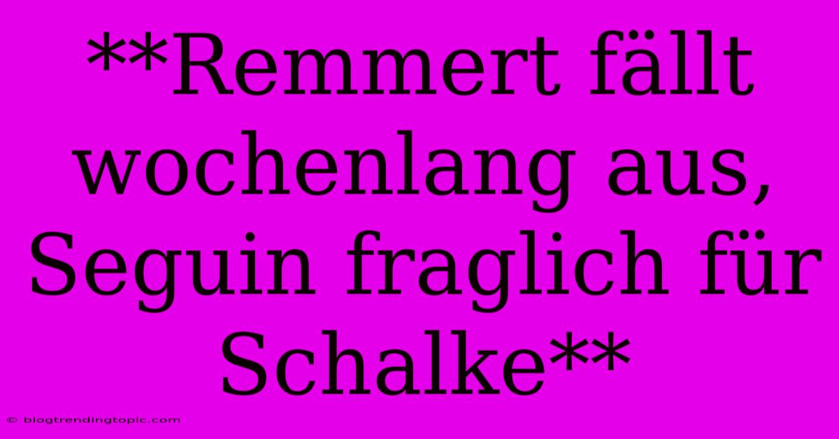 **Remmert Fällt Wochenlang Aus, Seguin Fraglich Für Schalke**