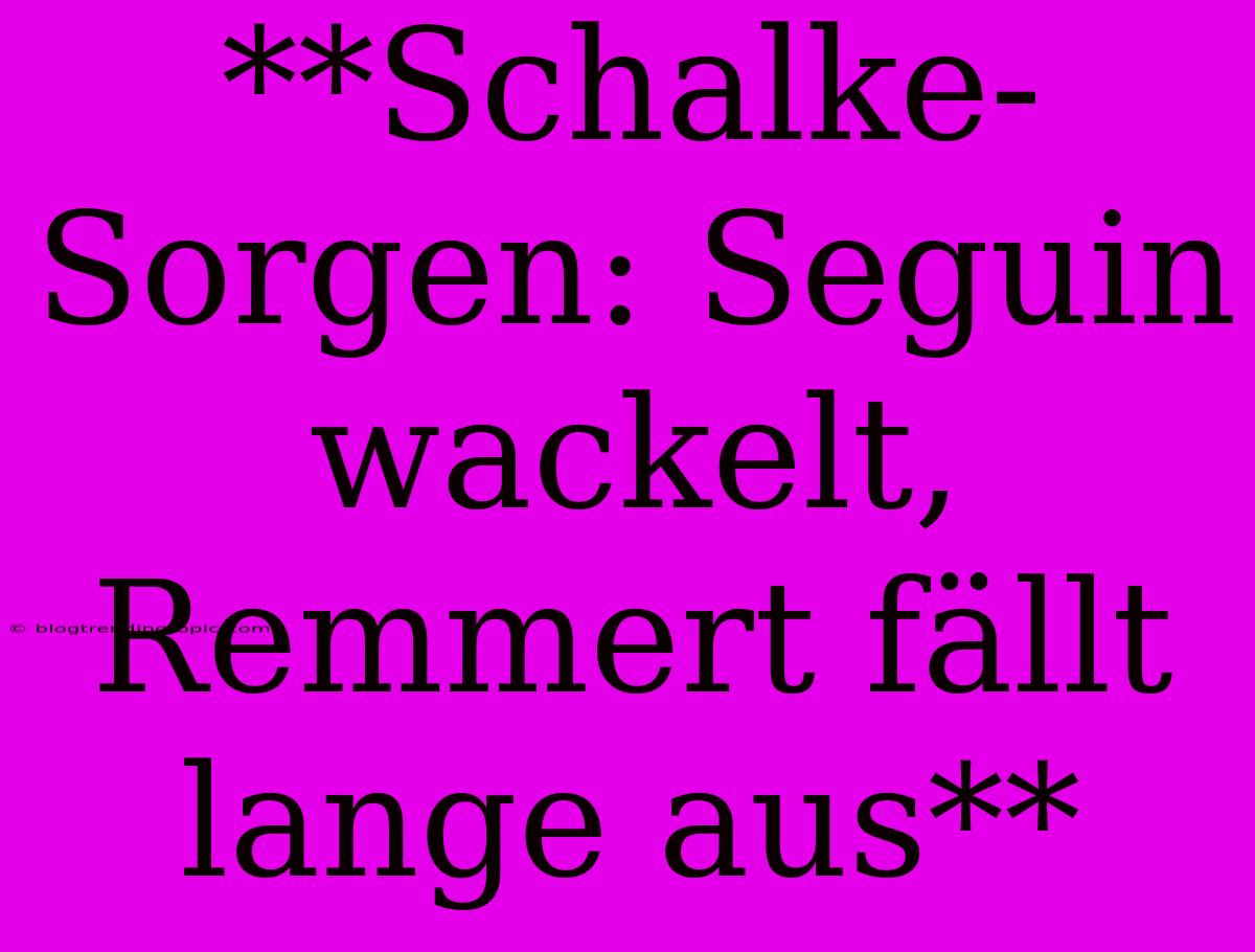 **Schalke-Sorgen: Seguin Wackelt, Remmert Fällt Lange Aus**