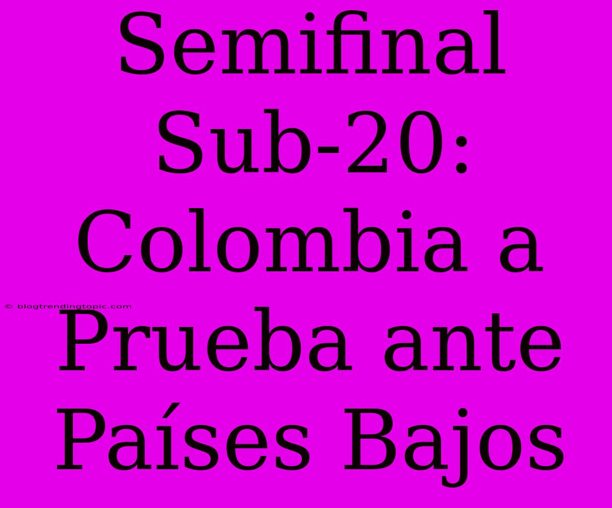 Semifinal Sub-20: Colombia A Prueba Ante Países Bajos