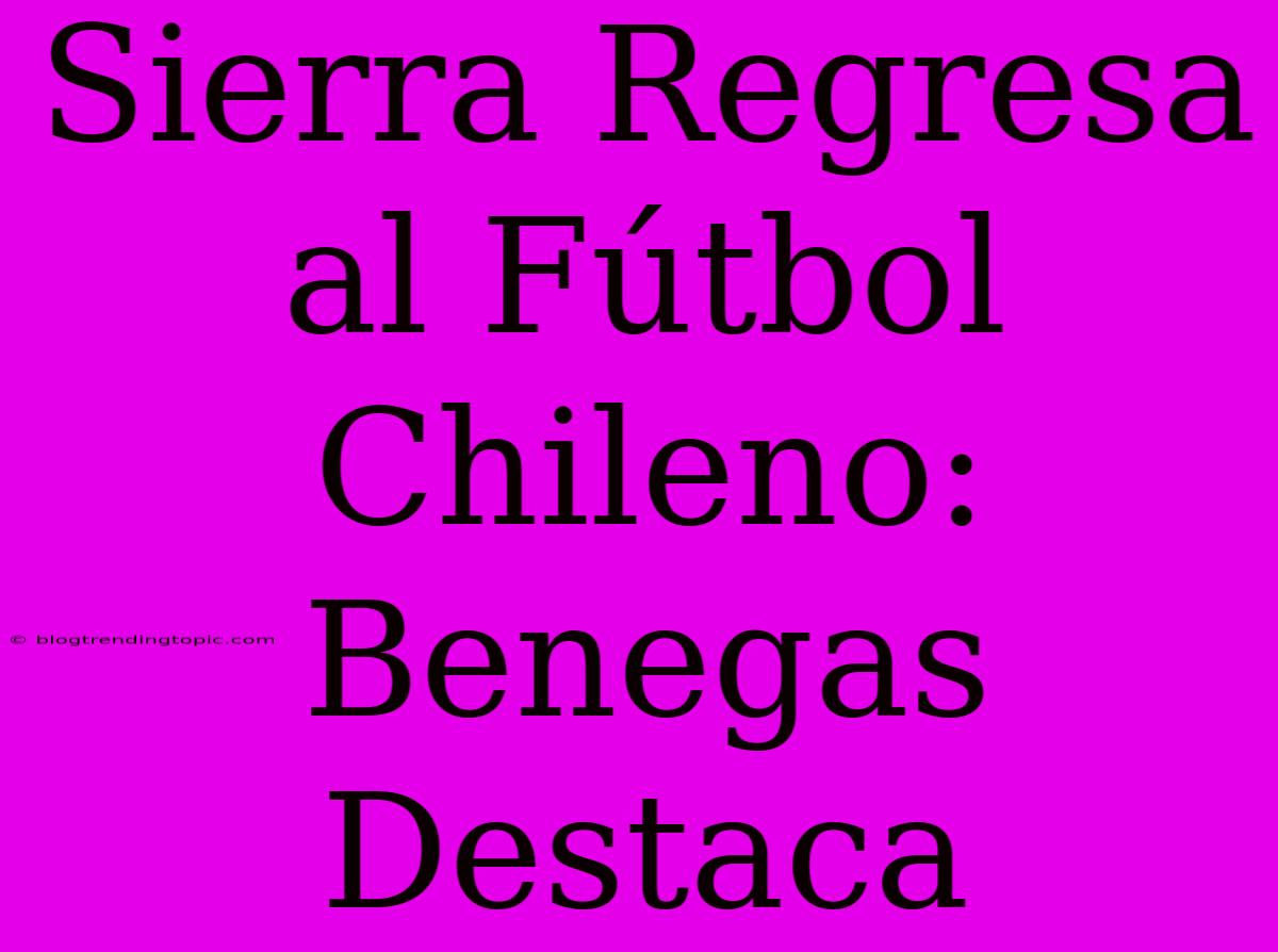 Sierra Regresa Al Fútbol Chileno: Benegas Destaca