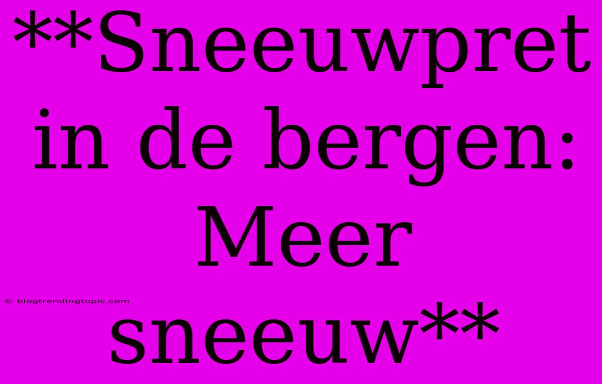 **Sneeuwpret In De Bergen: Meer Sneeuw**