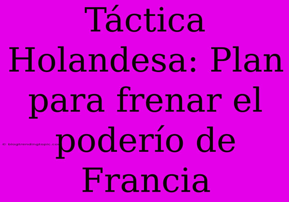 Táctica Holandesa: Plan Para Frenar El Poderío De Francia