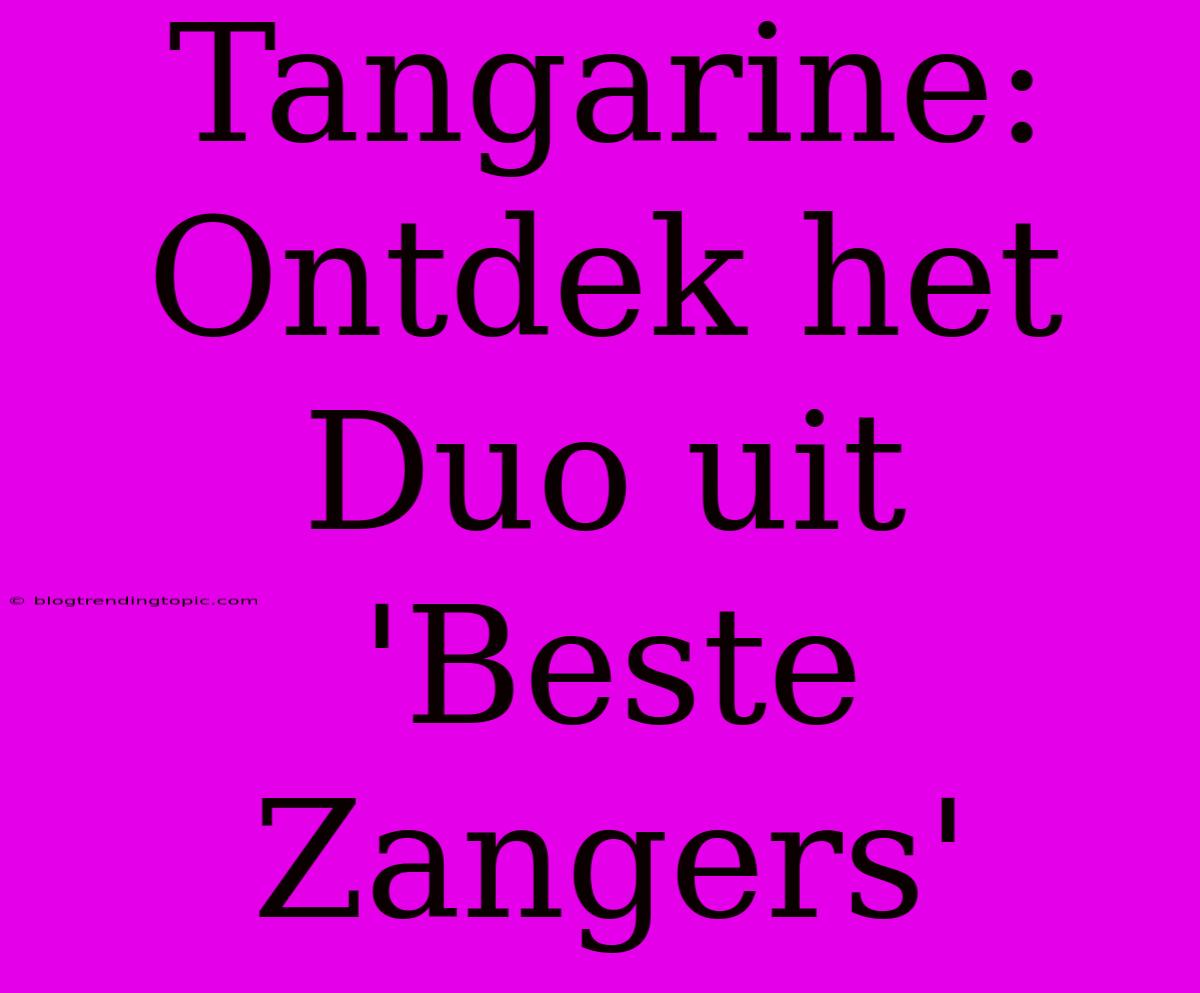 Tangarine: Ontdek Het Duo Uit 'Beste Zangers'