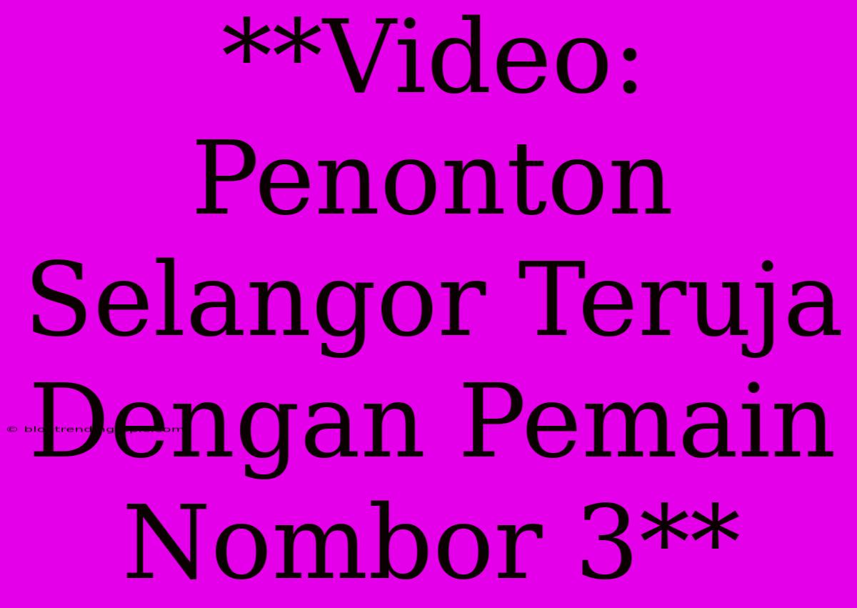 **Video: Penonton Selangor Teruja Dengan Pemain Nombor 3** 