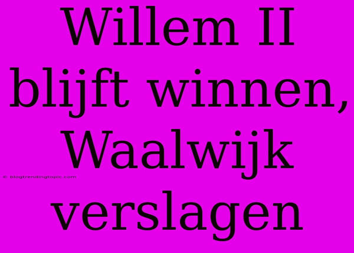 Willem II Blijft Winnen, Waalwijk Verslagen